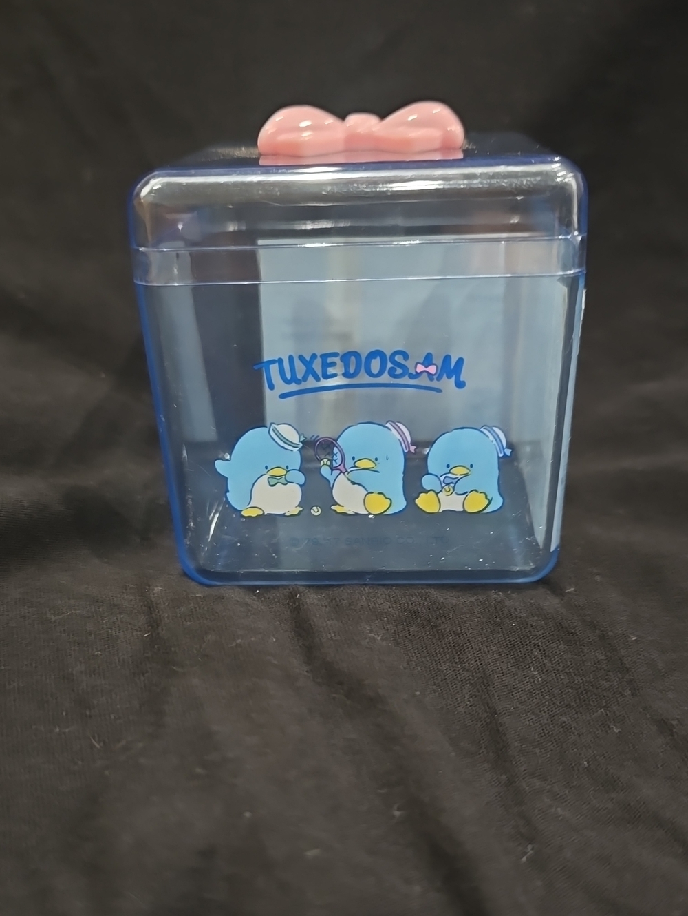 Tuxedosam Clear Blue Trinket Box with Pink Bow Lid